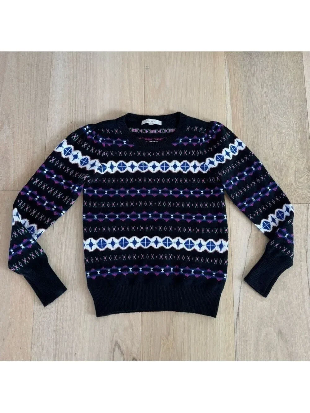 LOFT Holidays Christmas Sweater Long Sleeve Black Multi Color Size XS